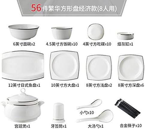Ceramic Tableware Set, Bone Meal 45% Porcelain, Microwave Safe Tableware, White Translucent Ceramic, 56-Piece Household Tableware Set,56Piece of Package