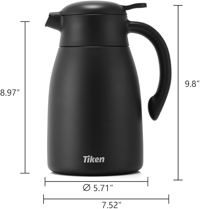 Tiken 68 Oz OpenClean Thermal Coffee Carafe, Stainless Steel Insulated Vacuum Coffee Carafes For Keeping Hot, 2 Liter Beverage Dispenser (Black)