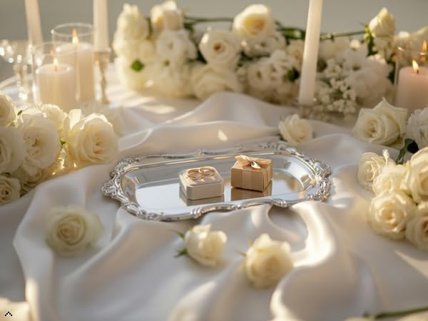 KUMGROT Small Fancy Serving Tray Tea Coffee Silver Tray Vintage Jewelry Organizer Elegant Dessert Platter Candy Table Supplies for Birthday Party Wedding Silver, 7.87"x4.84"