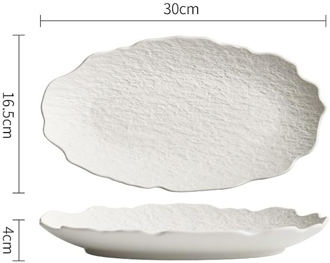 Dessert Plates Creative Stone Fish Plate Tableware Household Steamed Modern Ceramic Simple Dish Dinner Tableware(White,12inch)