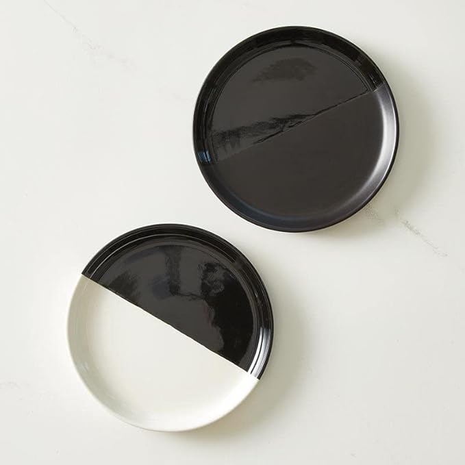 Santa Barbara Design Studio Appetizer/Dessert Plates TableSugar Dipped Ceramic Tapas Plates, Set of 4, Black | White