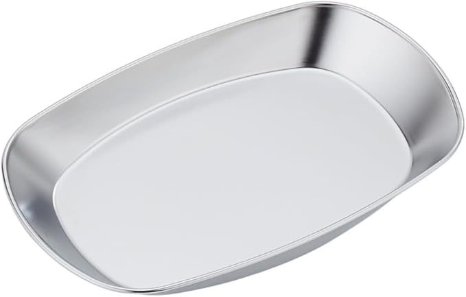 2 Pack 10 Inch Serving Tray Unbreakable 304 Stainless Steel Snack Plate for French Fries, Salad, Party & Kitchen,Silver Oval Vanity Tray for Bathroom Jewelry,Makeup Cosmetic
