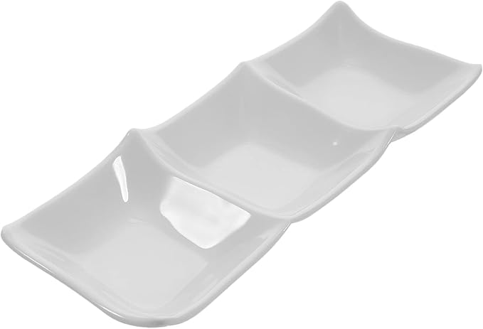 STOBAZA Three-Grid Ceramic Dipping Sauce Dish 9.84X3.54X0.98In Reusable Appetizer Serving Plate for Kitchen Dining Table Condiment Storage