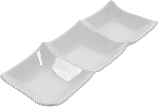 STOBAZA Three-Grid Ceramic Dipping Sauce Dish 9.84X3.54X0.98In Reusable Appetizer Serving Plate for Kitchen Dining Table Condiment Storage
