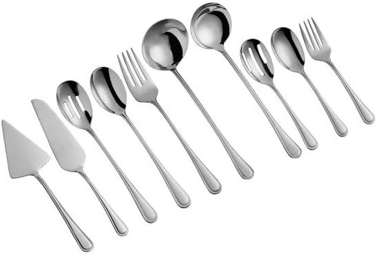 Edgeworth 10-Piece Serving Utensil Set, 18/8 Stainless Steel, Mirror-Polished, Extra Heavy Weight, Silver, 8.5-11.5 Inches, with Spoons, Forks, Ladles and Cake Servers
