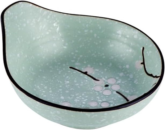 Dipping Bowls Japanese Style Ceramic Rice Bowl Dessert Bowl Creative Snack Bowl with Handle Seasoning Bowl Home Side Dish Plate Appetizer Bowls(Green)