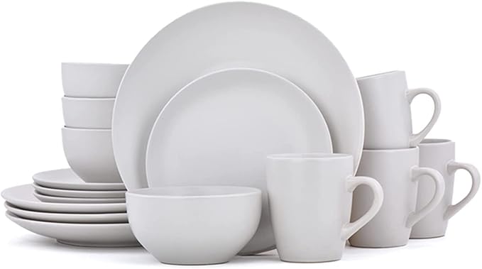 Porcelain Kitchen Dinnerware Set Ceramic tableware Dinnerware Set, 16 Piece Dishes Set, Plates and Bowls Set for 4, Gray Matte,Cream White