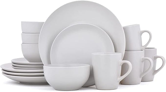 Porcelain Kitchen Dinnerware Set Ceramic tableware Dinnerware Set, 16 Piece Dishes Set, Plates and Bowls Set for 4, Gray Matte,Cream White