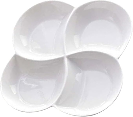 Ceramic 4-Compartment Food Serving Plate Divided Snack Tray for Appetizers Sturdy Porcelain Meal Tray for Parties and Entertaining