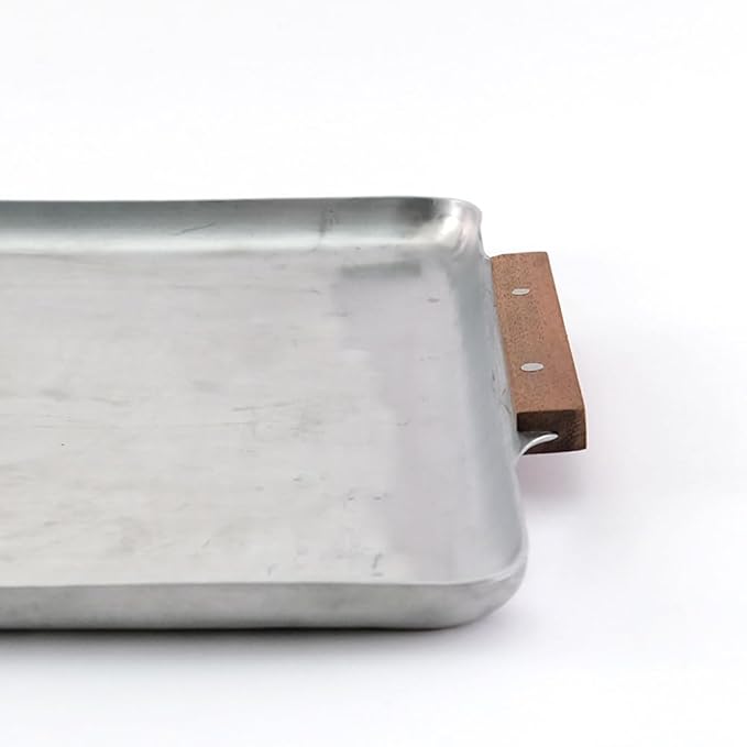 ノーブランド品 Nostalgic Wooden Handle Aluminum Mini Tray 304975 (S: Width 12.6 x Depth 8.9 x Height 0.6 inches (32 x 22.5 x 1.5 cm), Silver, 304973