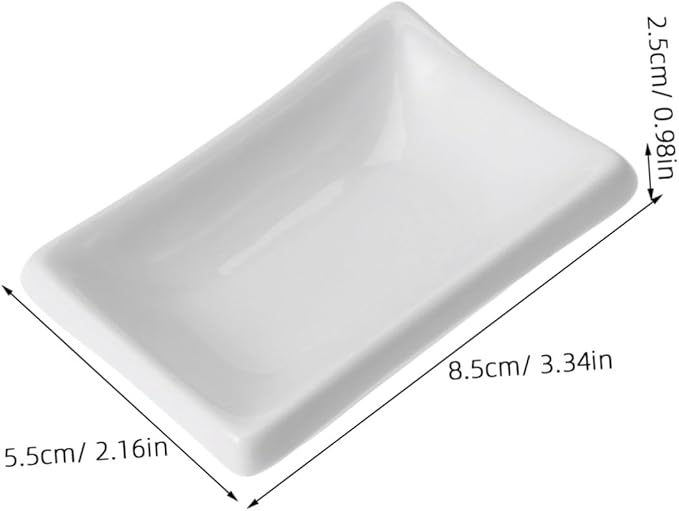 2pcs Pure White Ceramic Soy Sauce Dishes Rectangular Appetizer Serving Trays for Dipping Condiments and Dressings Stain-Resistant Snack Plates for Entertaining