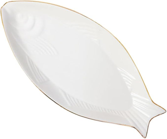 LIFKOME Ceramic Fish Plate Elegant Fish Shaped Food Serving Tray Rimmed Design for Appetizers Sushi Fruits for Parties and Banquets