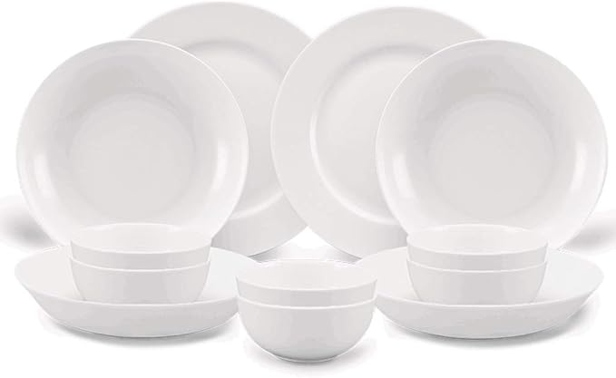 Dinnerware Set 40Pieces Pure White Porcelain Dinner Plates Bone China Tableware Bowls Soup Plates Gravy Boat Oval Plate Service for 6