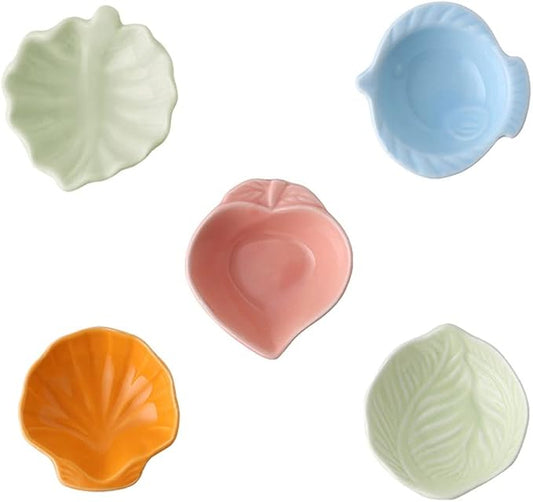 Appetizer Bowls Ceramic Sauce Dish Set of 5 Appetizer Plates Dipping Bowls Mini Condiment Irregular Shape Soy Sauce Sushi Seasoning Dishes Salad Bowls
