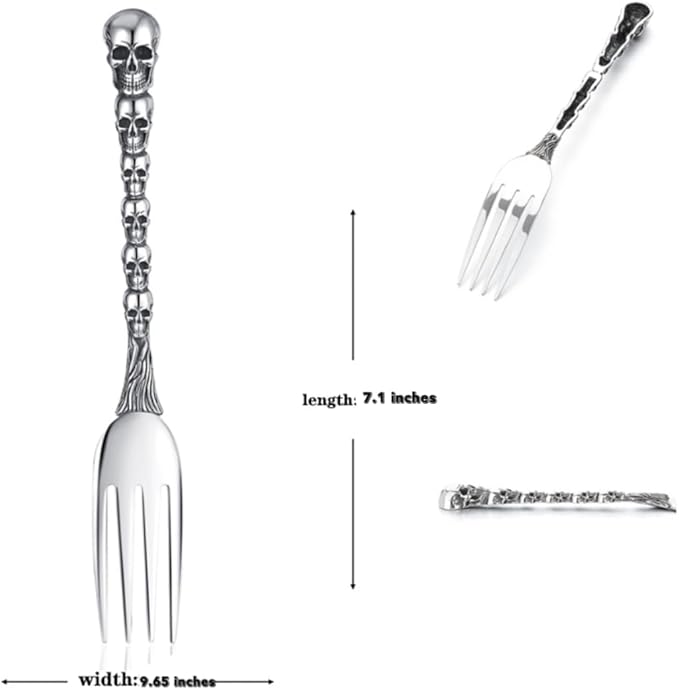 Stainless Steel Flatware Tableware Modern Look Great Gifts For Halloween Easter and Christmas (Silver, SKULLS)