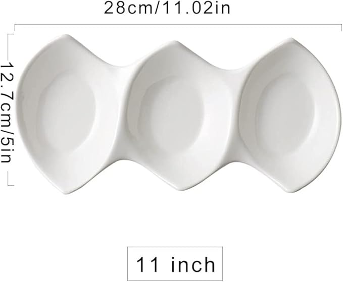 Small Ceramic Dish, Soy Sauce Dish, White Ceramic 3 Compartment Divided Appetizer Plates Soy Sauce Dipping Dishes Ketchup Vinegar Appetizer