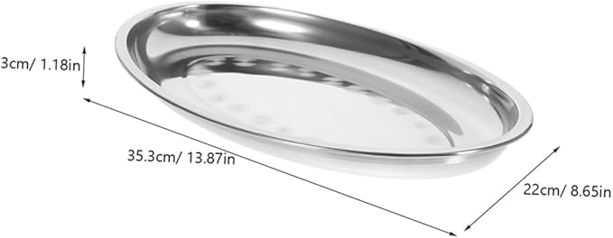 PRETYZOOM 2pcs Oval Pastry Plate Stainless Steel Serving Trays for Food Fruit and Breakfast Dishwasher Safe