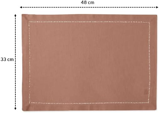 Encasa XO Placemats Set of 4 | Cotton Hemstitched Design | Tan | Rectangular 19"x13" - Dining Table Mat | for Dining Table Fall Decoration, Holiday & Christmas Festivals - Machine Washable