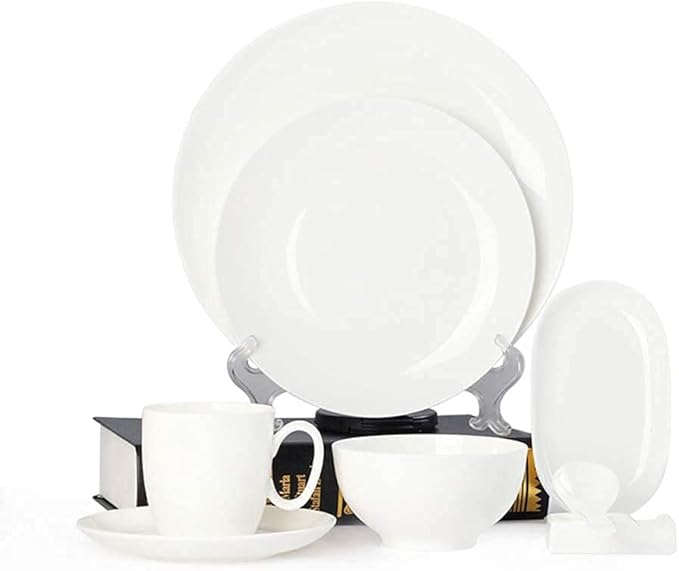 Pure White Porcelain Dinnerware Set Tableware Set Stoneware Dish Dinner Plates Dinner Set Dinner Service For1/2/4/10/16 People (White 8 Pcs(1 Set))
