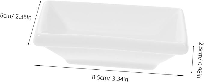 Zerodeko 6 Pcs 3-Inch Pure White Ceramic Snack Serving Tray Set Rectangular Sauce Dishes for Soy Sauce Spice Dish for Appetizers Dipping and Charcuterie Board