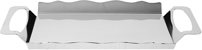 STOBAZA Stainless Steel Serving Tray with Handles, Medium Rectangle Platter 28x15.3cm, Silver Chrome Plated Snack and Dessert Buffet Tray for Party, Tea, Wedding, Food Presentation