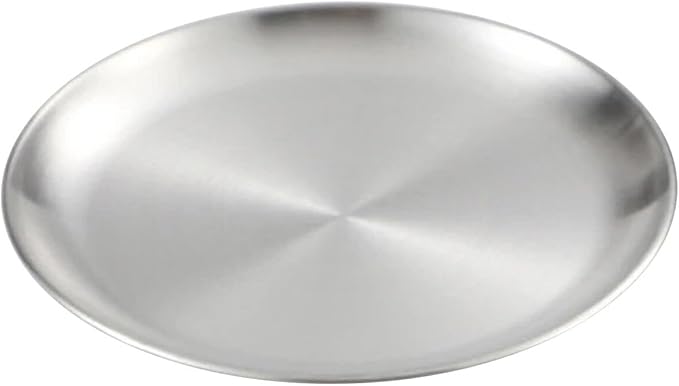 Stainless Steel Food Trays, Round Flat Dish Bread Pastry Baking Pan, Tea and Bar Serving Tray Party Cake Dessert Plate, Silver,XL(30x25x2cm)
