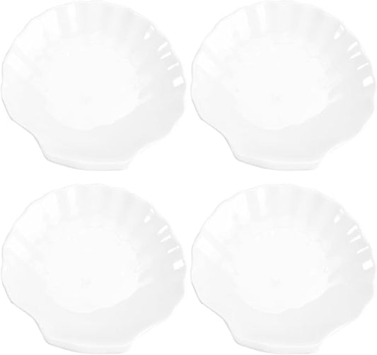 VOSAREA 4Pcs Seashell Ceramic Dessert and Appetizer Plates - 4-Inch Sea Shell Serving Dishes for Home Restaurant and Kitchen for Snacks Sushi and More