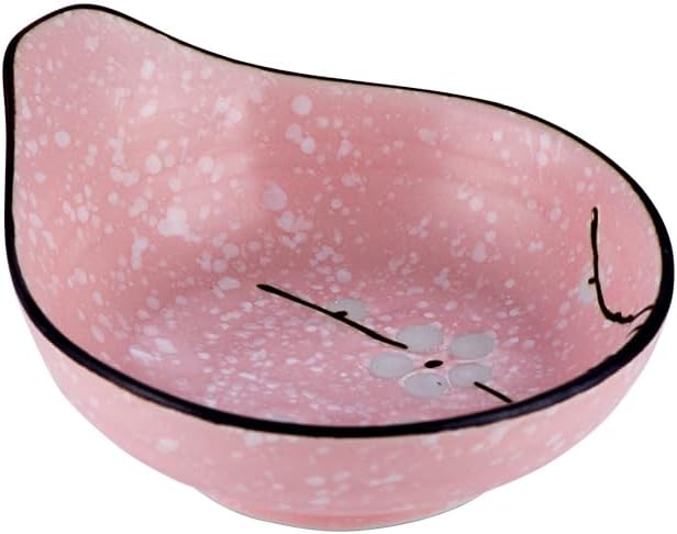 Dipping Bowls Japanese Style Ceramic Rice Bowl Dessert Bowl Creative Snack Bowl with Handle Seasoning Bowl Home Side Dish Plate Appetizer Bowls(Pink Colour)