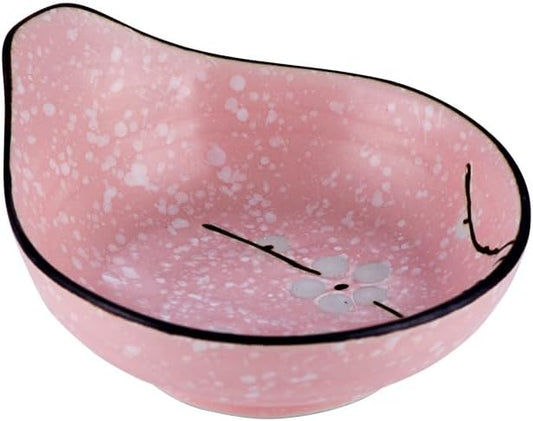 Dipping Bowls Japanese Style Ceramic Rice Bowl Dessert Bowl Creative Snack Bowl with Handle Seasoning Bowl Home Side Dish Plate Appetizer Bowls(Pink Colour)