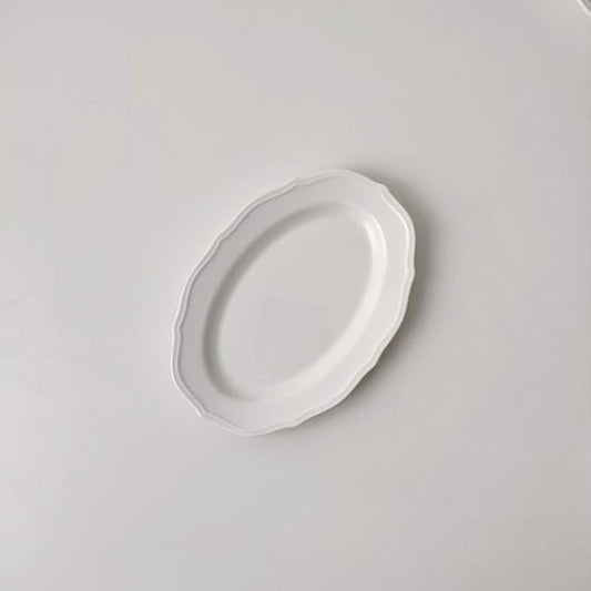 Retro lace plate Simple oval ceramic plate Salad plate Breakfast plate Dessert plate-Oval plate 8 inch/length 20.5cm