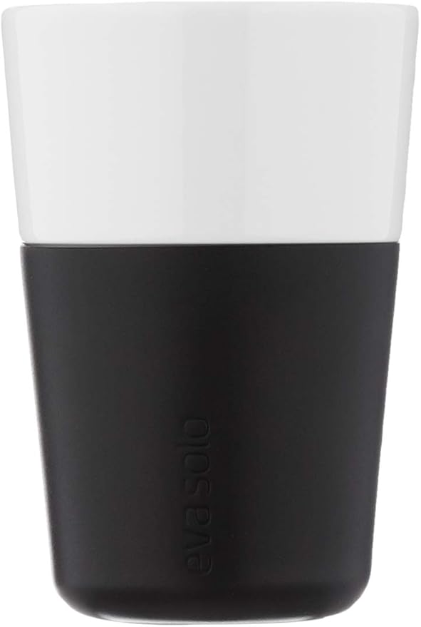 Eva Solo | 2 Cafe Latte Tumbler Mugs | 12 oz Porcelain Coffee Cup Tumblers with Silicone-coated Grip | Danish Design, Functionality & Quality | Black