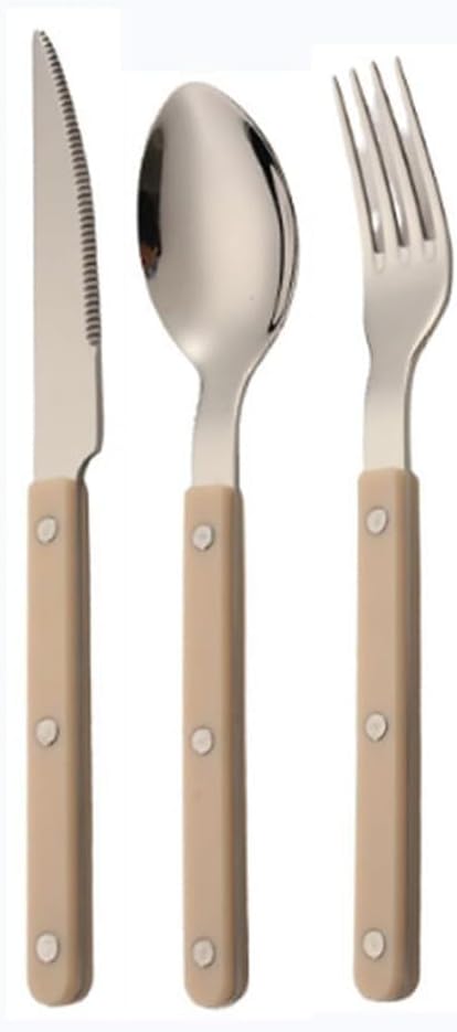 ABS Rivet Handle Marble Pattern Handle Kitchen Stainless Steel Silverware Tableware Flatware Cutlery Knives Forks Spoons Set,Butter Knife Dessert Spoon Fork (White,3 pieces)