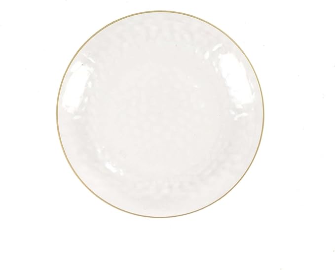Efavormart 10 Pack | Clear Hammered 7" Round Plastic Dessert Appetizer Plates With Gold Rim, Disposable Salad Party Plate