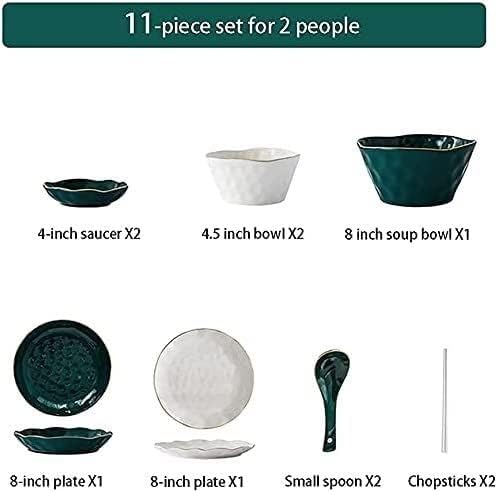 Dinnerware Set Dinner Party Tableware Service Set Nordic Minimalist Style Plate and Bowl Sets, Green and White Mixed Ceramic Dishware Sets, Irregular Underglaze Kitchen Plate Set