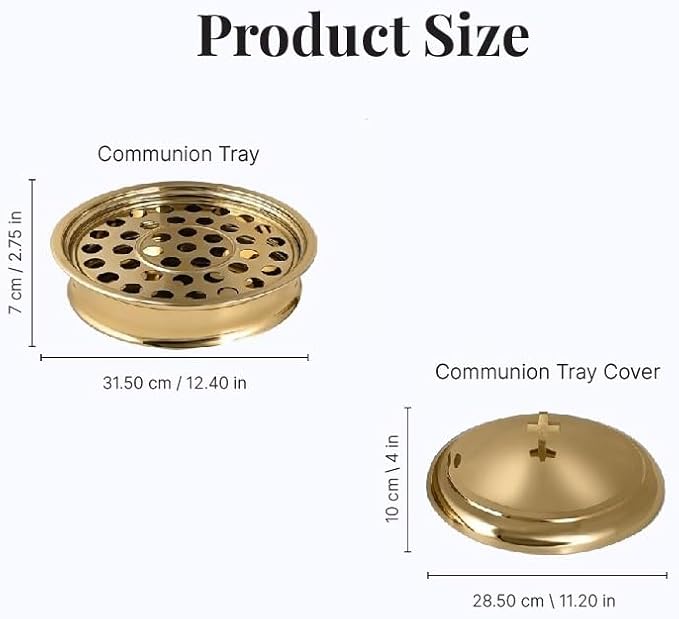 Communion Ware Holy Serving Tray Including Center Bread Plate with A Cover - Stainless Steel (Brass Mirror)