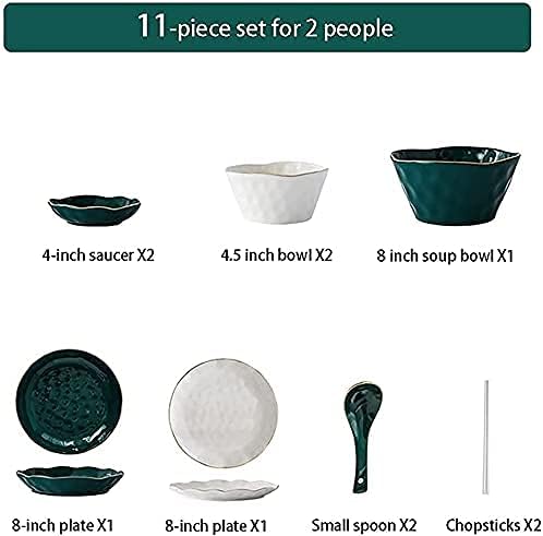 Dinnerware Sets, Tableware Set, Nordic Minimalist Style Plate and Bowl Sets, Green and White Mixed Ceramic Dinnerware Sets, Irregular Underglaze Kitchen Plate Set