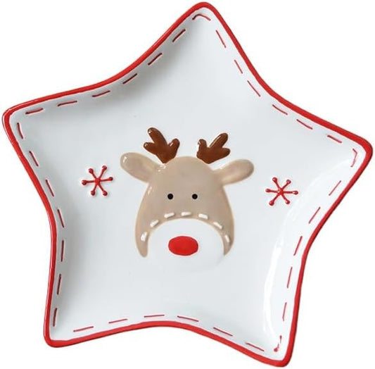 Christmas Ceramic Appetizer Plates for Tapas, Salad, Appetizer, Dishwasher Safe, Microwave Safe, Freezer Safe (Pentagram plate 20.4 * 19.4 * 2.5cm)