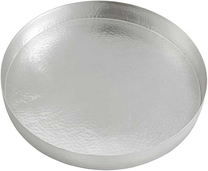 Temari Hammered Silver Round Serving Tray – Elegant Metal Platter for Appetizers, Desserts, Fruit, and Entertaining