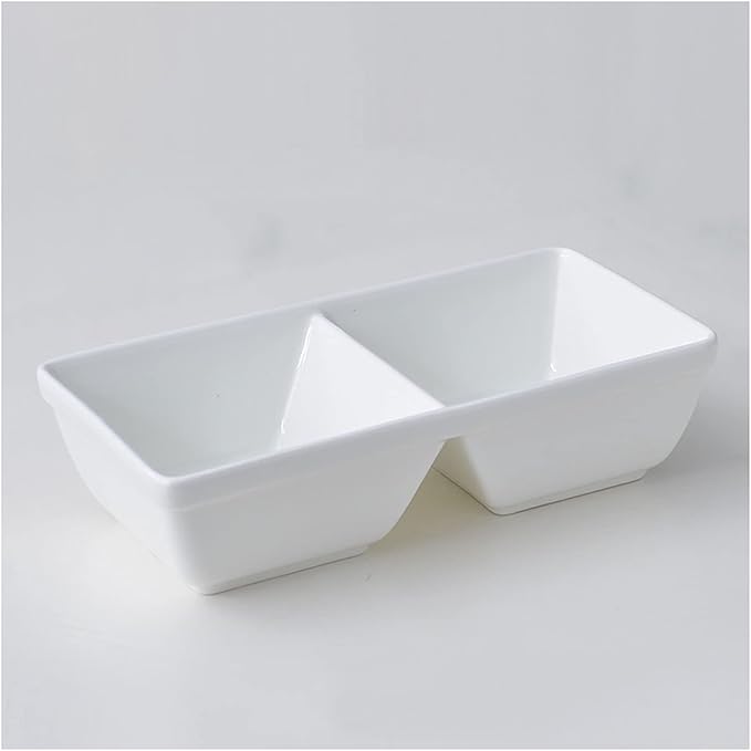 Condiment Tray White Poecelain Soy Sauce Dish 2 Compartment Appetizer Plate Tray Divided Dipping Sauce Dishes for Sushi Ketchup Appetizer Serving (9.84inch Dip Sets