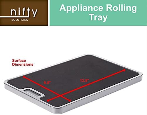 Nifty Medium Appliance Rolling Tray - Silver, Home Kitchen Counter Organizer, Integrated Rolling System, Non-Slip Pad Top for Coffee Maker, Stand Mixer, Blender, Toaster