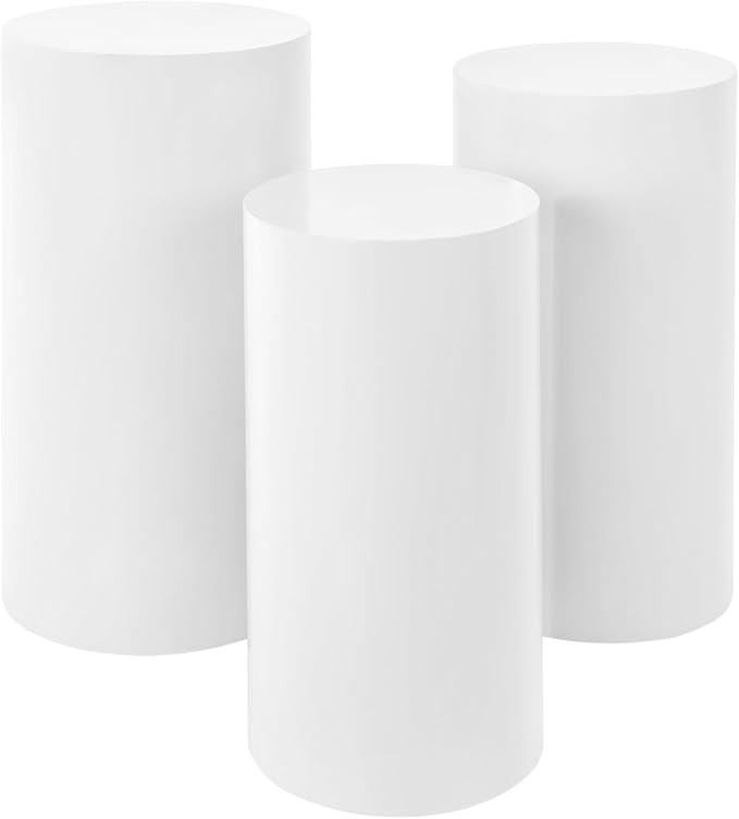 Flower Cylindrical Display Stands 3Pcs Cylinder Cake Pedestal Stands White Round Table Display Rack for Wedding Birthday Party