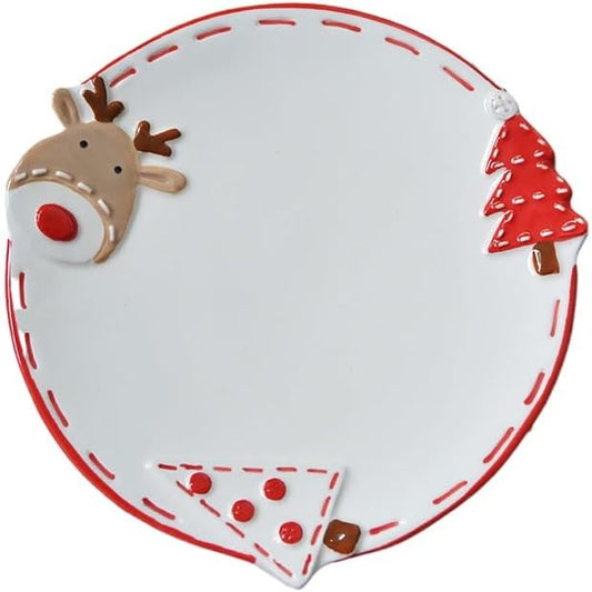 Christmas Ceramic Appetizer Plates for Tapas, Salad, Appetizer, Dishwasher Safe, Microwave Safe, Freezer Safe (Disc 15.7 * 15.5 * 1.9cm)
