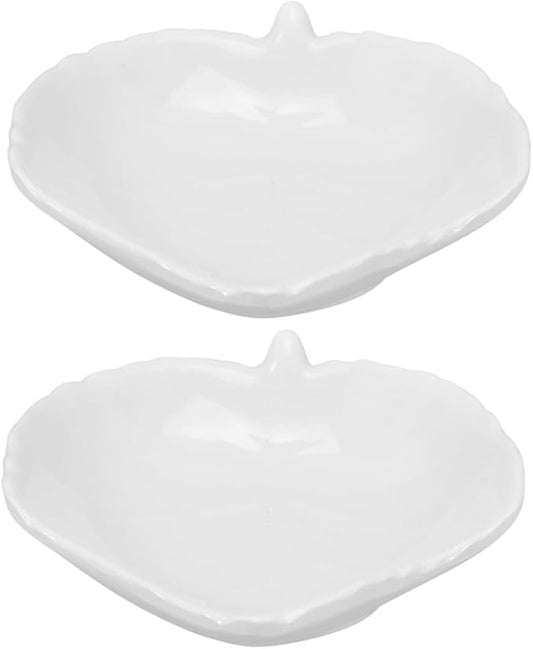 Amosfun Leaf-Shaped Food Plate Set 2-Piece Faux Ceramic Appetizer Serving Tray Decorative Snack Dishes for Outdoor Dining and Picnics