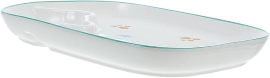 PRETYZOOM 1pc Ceramic Divided Food Serving Plate Simple Style Dumpling Dish Dip Chamber Blue Cartoon Design for Snacks Appetizers and Sauces for Parties and Gatherings