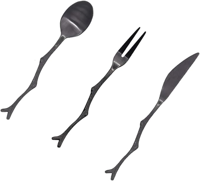 3-Piece Vintage Tree Branch Design Stainless Steel Cutlery Set Fork and Spoon Kit for Home and Restaurant Use for Serving Fruit Elegant Tableware