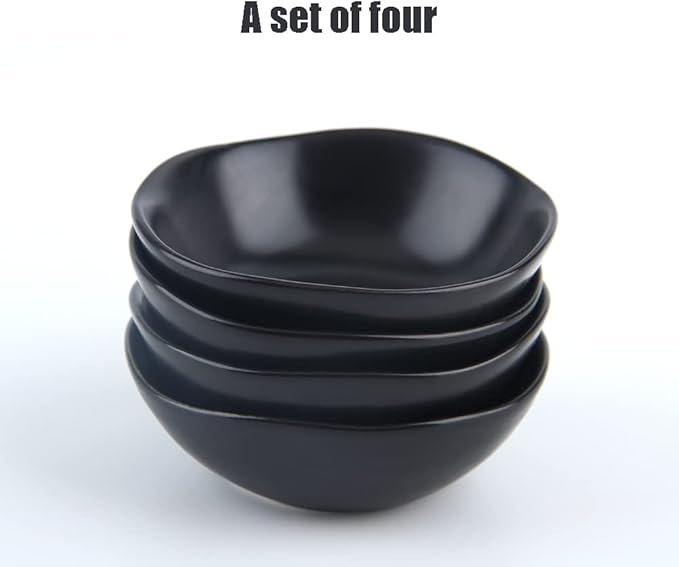Matte Ceramic Dipping Sauce Dishes,Black Sushi Soy Sauce Dipping Bowls Appetizer Plates with Irregular Edge Side Dish for Kitchen Home Housewarming (Black)