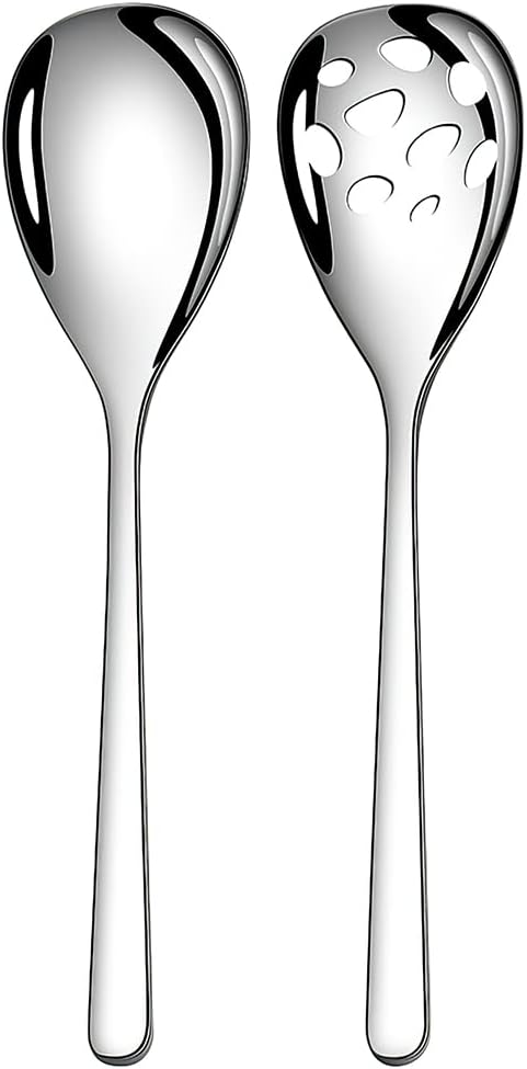 Slotted & Solid Serving Spoons Set, 9.4 Inch Stainless Steel Serving Utensils for Kitchen, Party, Buffet Tableware Set, Extra Large - Professional Restaurant Size, 2-Piece