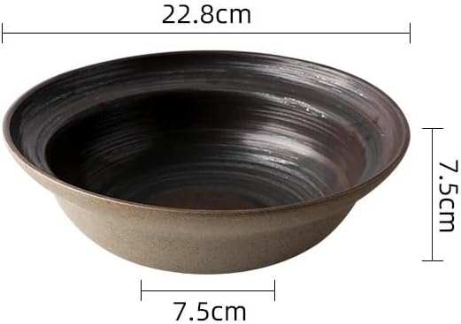 SONGCHAO Party Supplies Dish Plate Ceramic Vegetable Salad Plate Round Retro Tableware Salad Bowls Dinner Plate Restaurant Creative Noodle Ramen Bowls Soup Basins Party Plates (Color : B 9 inch)