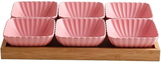 Sauce Dish 6 Compartment Divided Ceramic Sauce Dish Dipping Bowls Fruit Dessert Small Dish Appetizer Plates for Soy Sauce Vinegar Sushi Kethup BBQ Sauces(with Tray) Dipping Bowls (C)