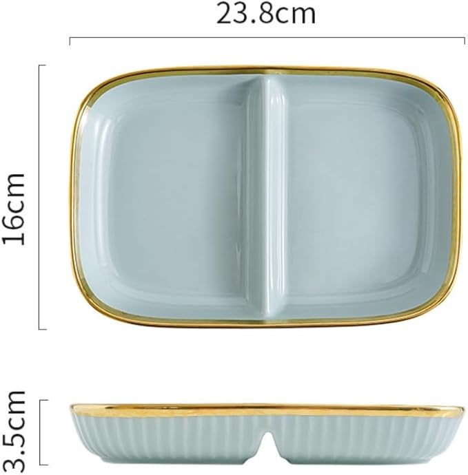 Porcelain Healthy Eating Plate, Ceramic 2 Compartment Divided Plates, Portion Control Plates for Adults Weight Loss, Length: 23.8cm/9.37 inch
